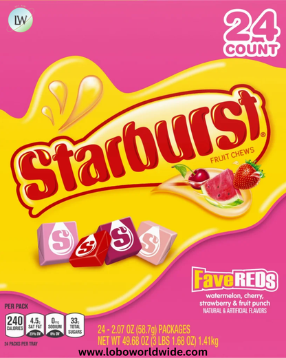 Starburst FaveREDs Chewy Candy, Full Size, 2.07 oz, 24-count