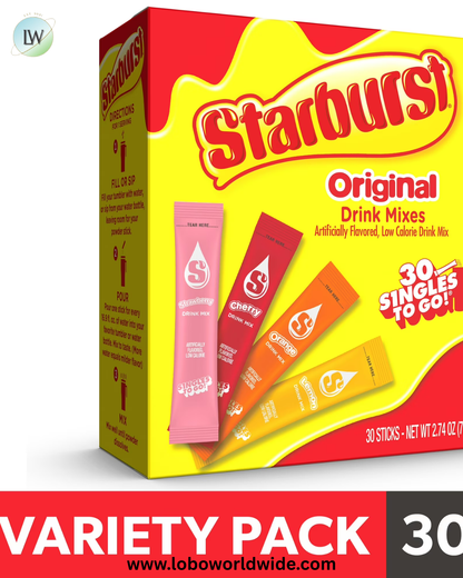 Starburst Zero Sugar Variety pack Singles To Go Powdered Drink Mix, Original, 30 Count Packets