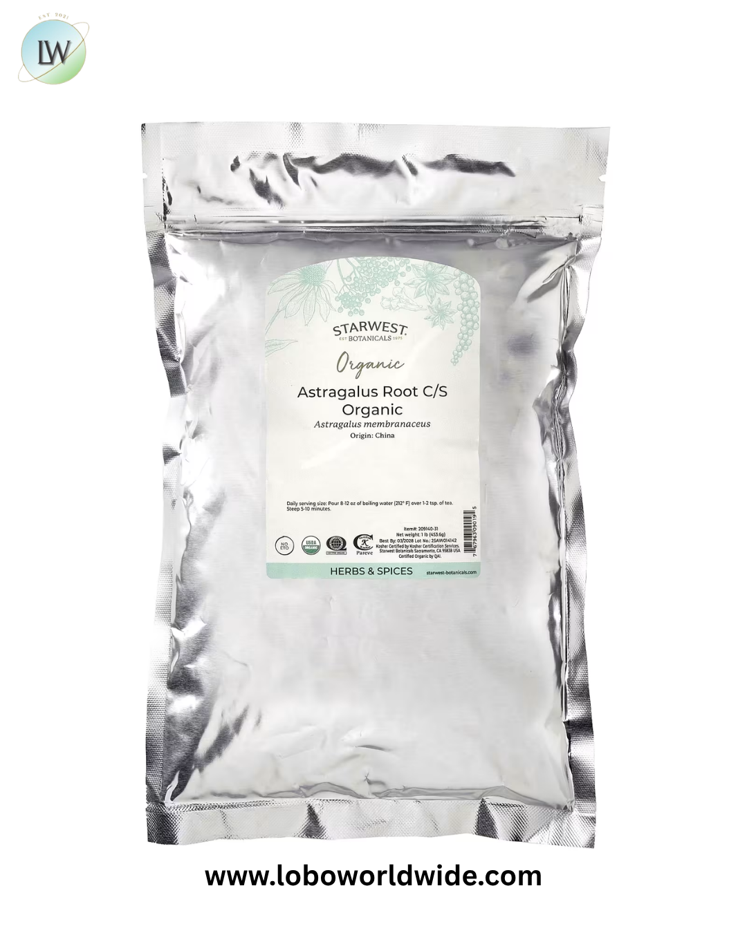Starwest Botanicals, Organic Astragalus Root, Cut & Sifted, 1 lb (453.6 g)
