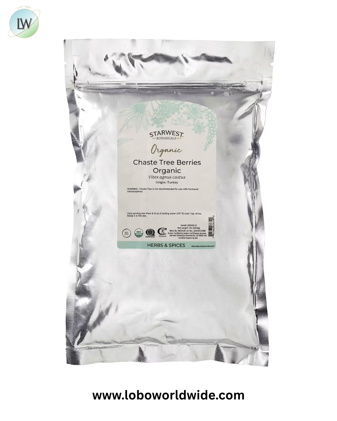 Starwest Botanicals, Organic Chaste Tree Berries, 1 lb (453.6 g)