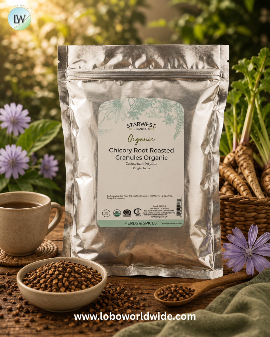 Starwest Botanicals, Organic Chicory Root, Roasted, Granules, 1 lb (453.6 g)