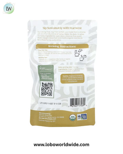 Starwest Botanicals, Organic Dandelion Root Tea, 20 Tea Bags, 1.4 oz (40 g)