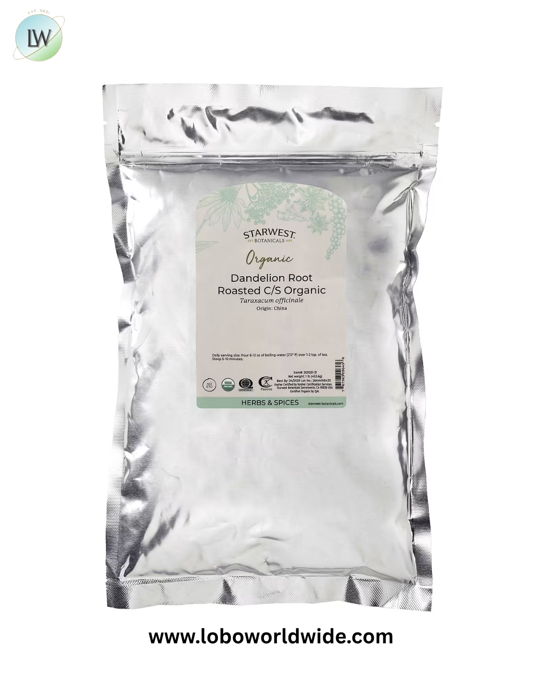 Starwest Botanicals, Organic Dandelion Root, Roasted, Cut & Sifted, 1 lb (453.6 g)
