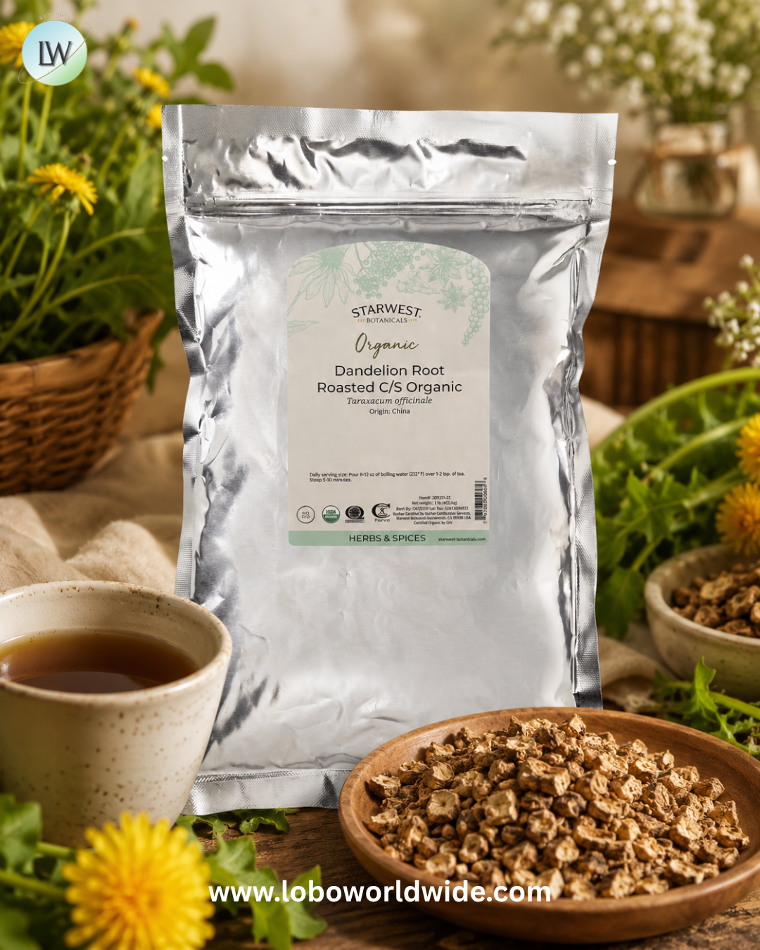 Starwest Botanicals, Organic Dandelion Root, Roasted, Cut & Sifted, 1 lb (453.6 g)
