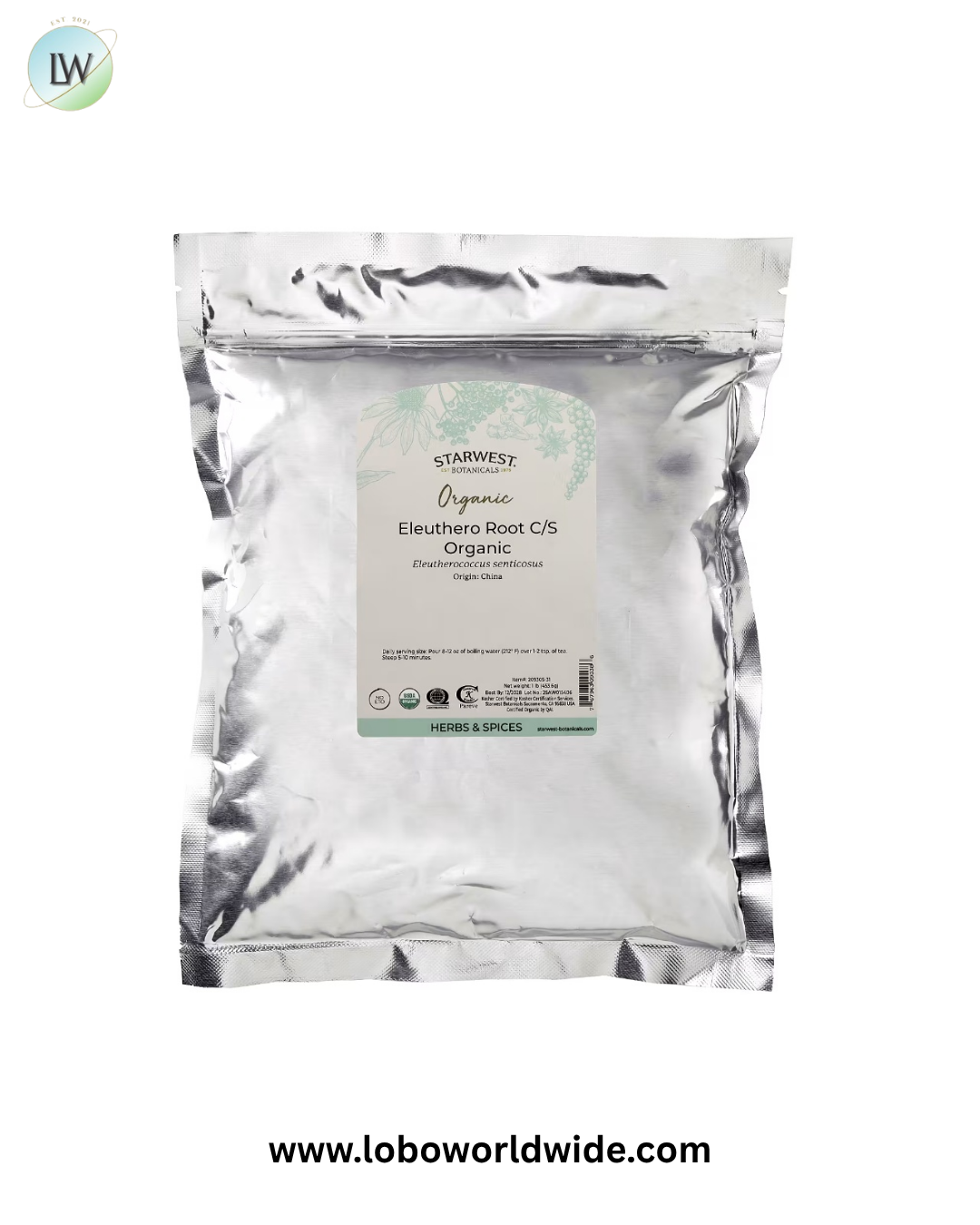 Starwest Botanicals, Organic Eleuthero Root C/S, 1 lb (453.6 g)