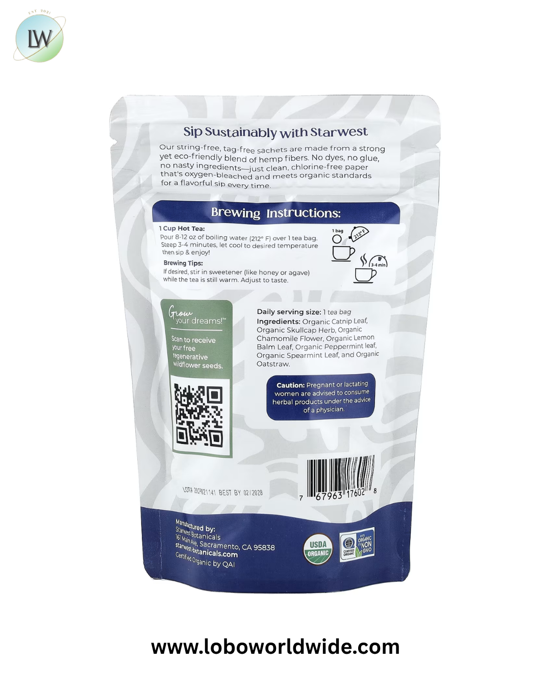 Starwest Botanicals, Organic Evening Rest Tea, Caffeine Free, 20 Organic Tea Bags, 1.4 oz (40 g)