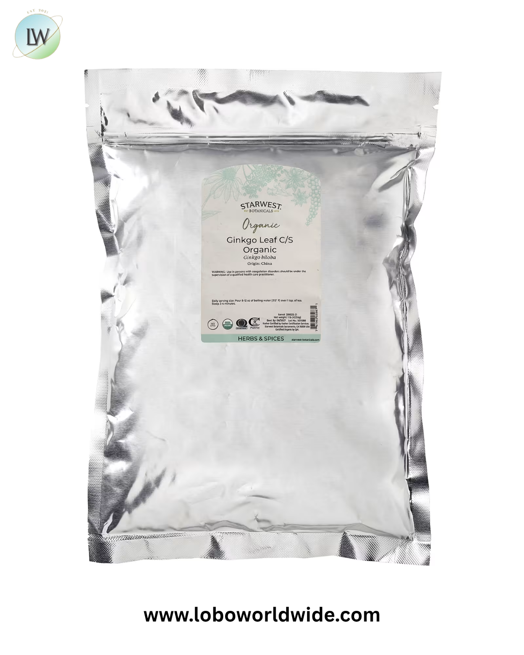 Starwest Botanicals, Organic Ginkgo Leaf, Cut & Sifted, 1 lb (453.6 g)