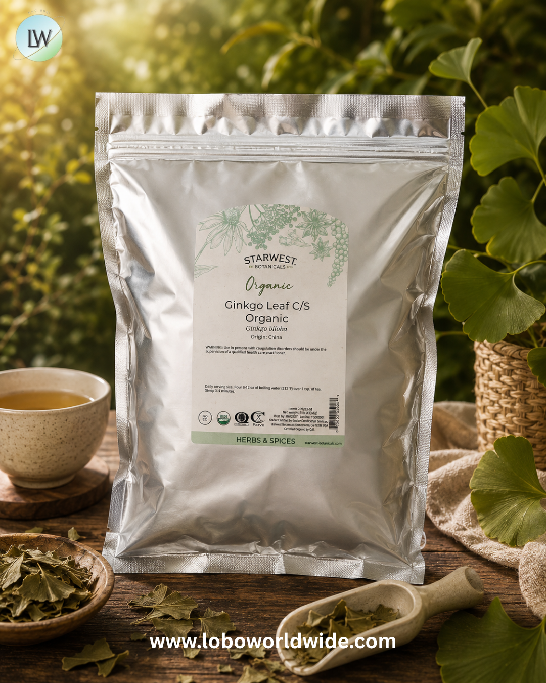 Starwest Botanicals, Organic Ginkgo Leaf, Cut & Sifted, 1 lb (453.6 g)