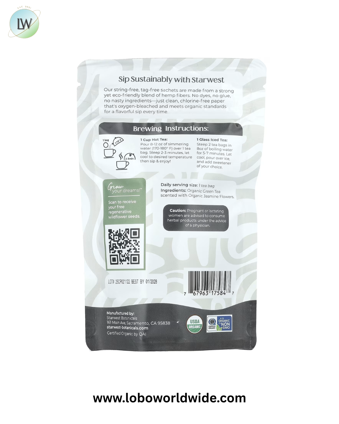 Starwest Botanicals, Organic Jasmine Tea, 20 Tea Bags, 1.4 oz (40 g)