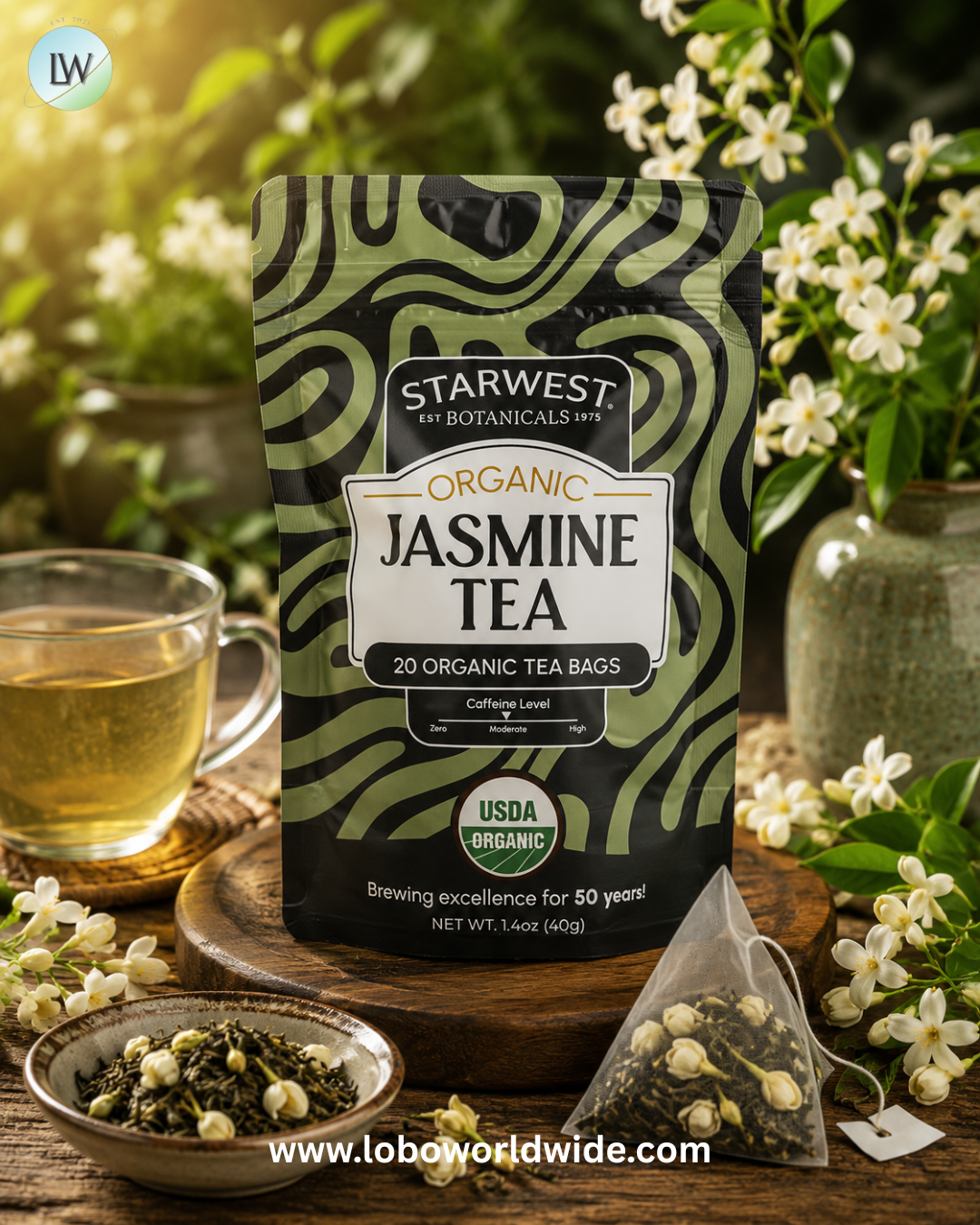 Starwest Botanicals, Organic Jasmine Tea, 20 Tea Bags, 1.4 oz (40 g)