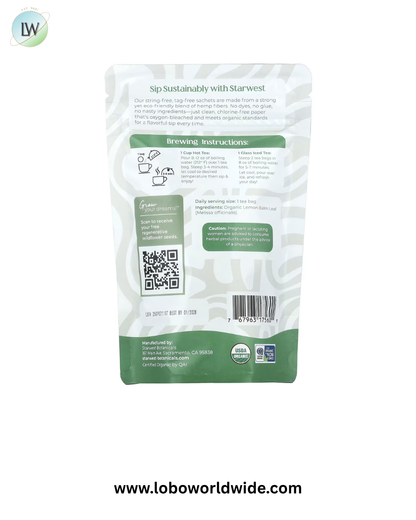 Starwest Botanicals, Organic Lemon Balm Tea, 20 Tea Bags, 1.04 oz (30 g)