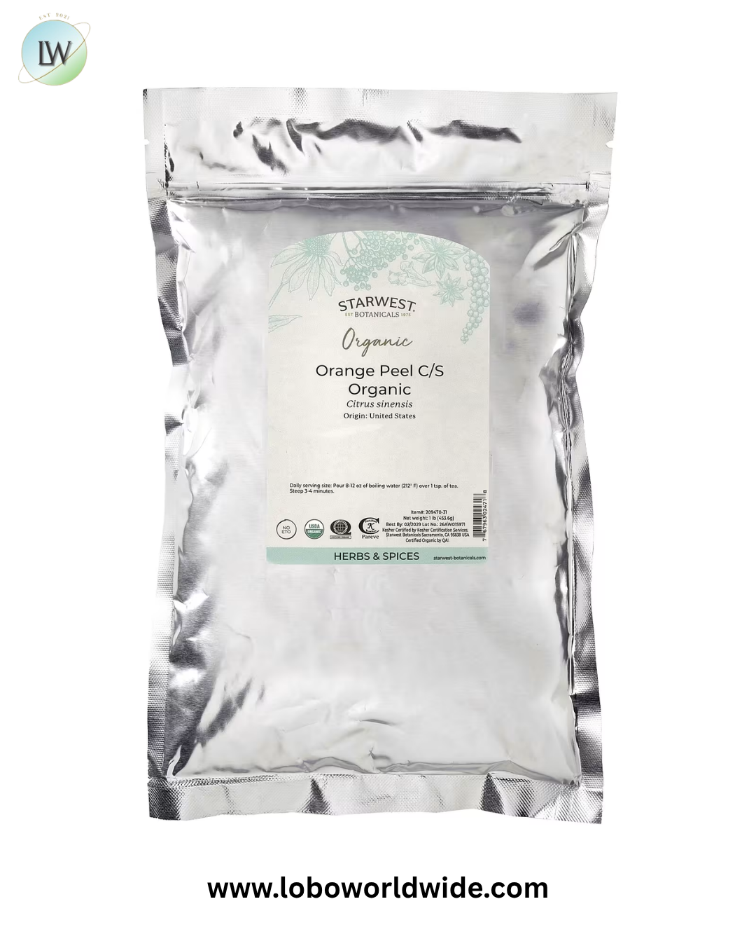 Starwest Botanicals, Organic Orange Peel C/S, 1 lb (453.6 g)