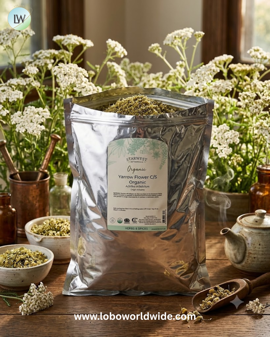 "Starwest Botanicals, Organic Yarrow Flower, Cut & Sifted, 1 lb (453.6 g) "