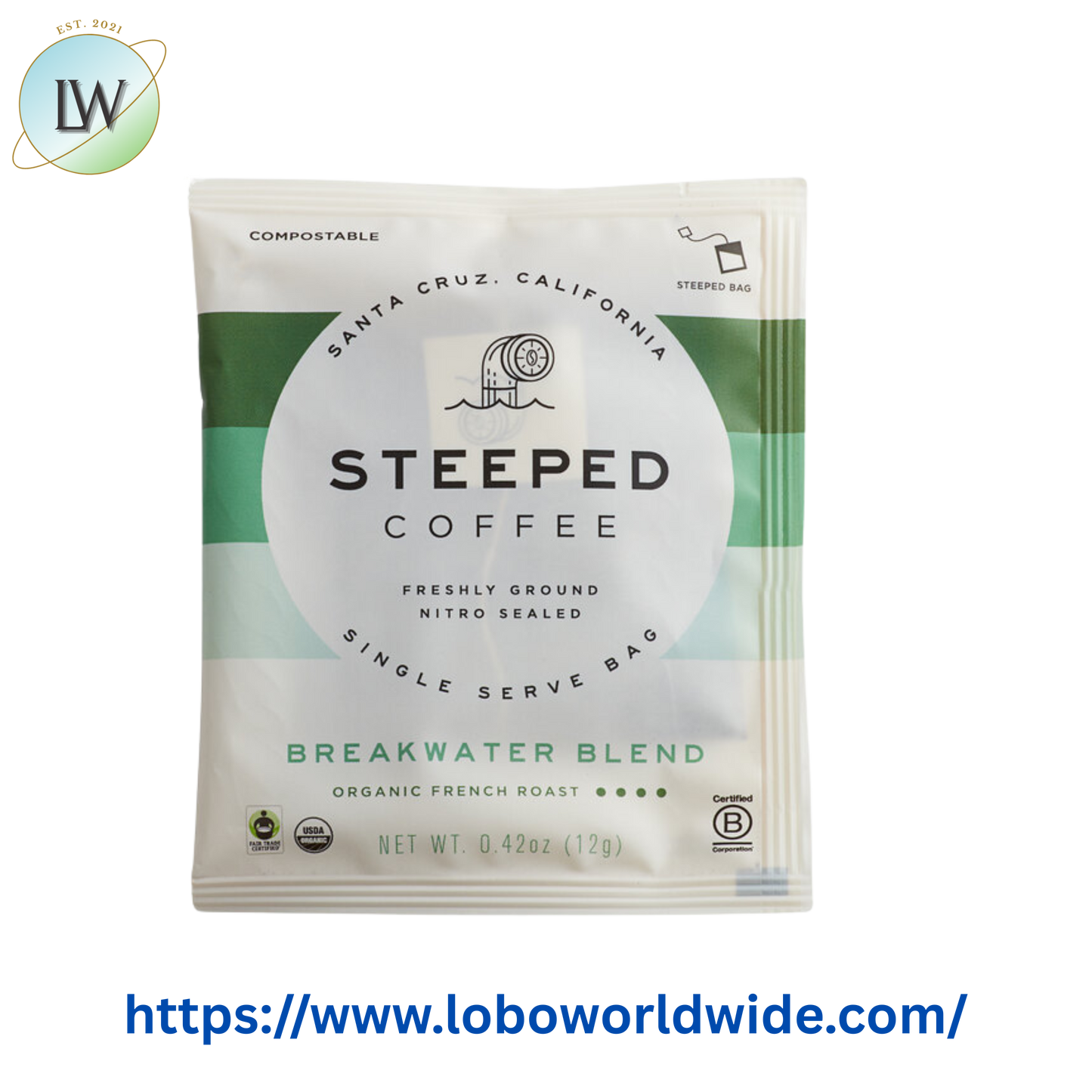Steeped Coffee Organic Breakwater Blend Coffee Single Serve Bag - 100/Case