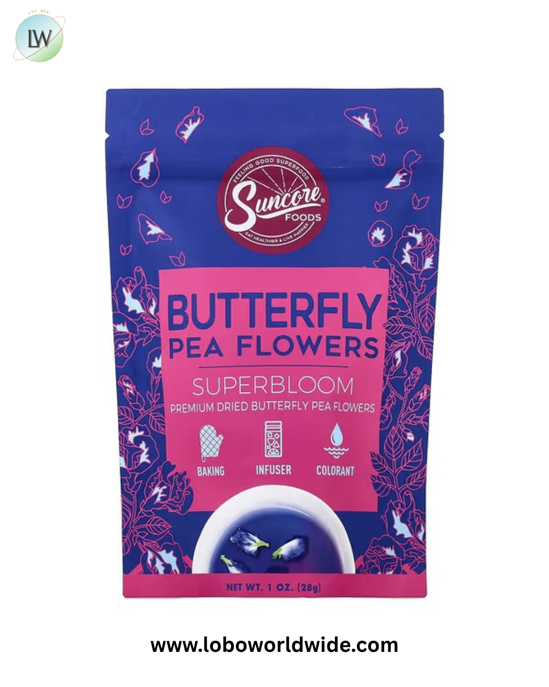 Suncore Foods, Butterfly Pea Flowers, 1 oz (28 g)