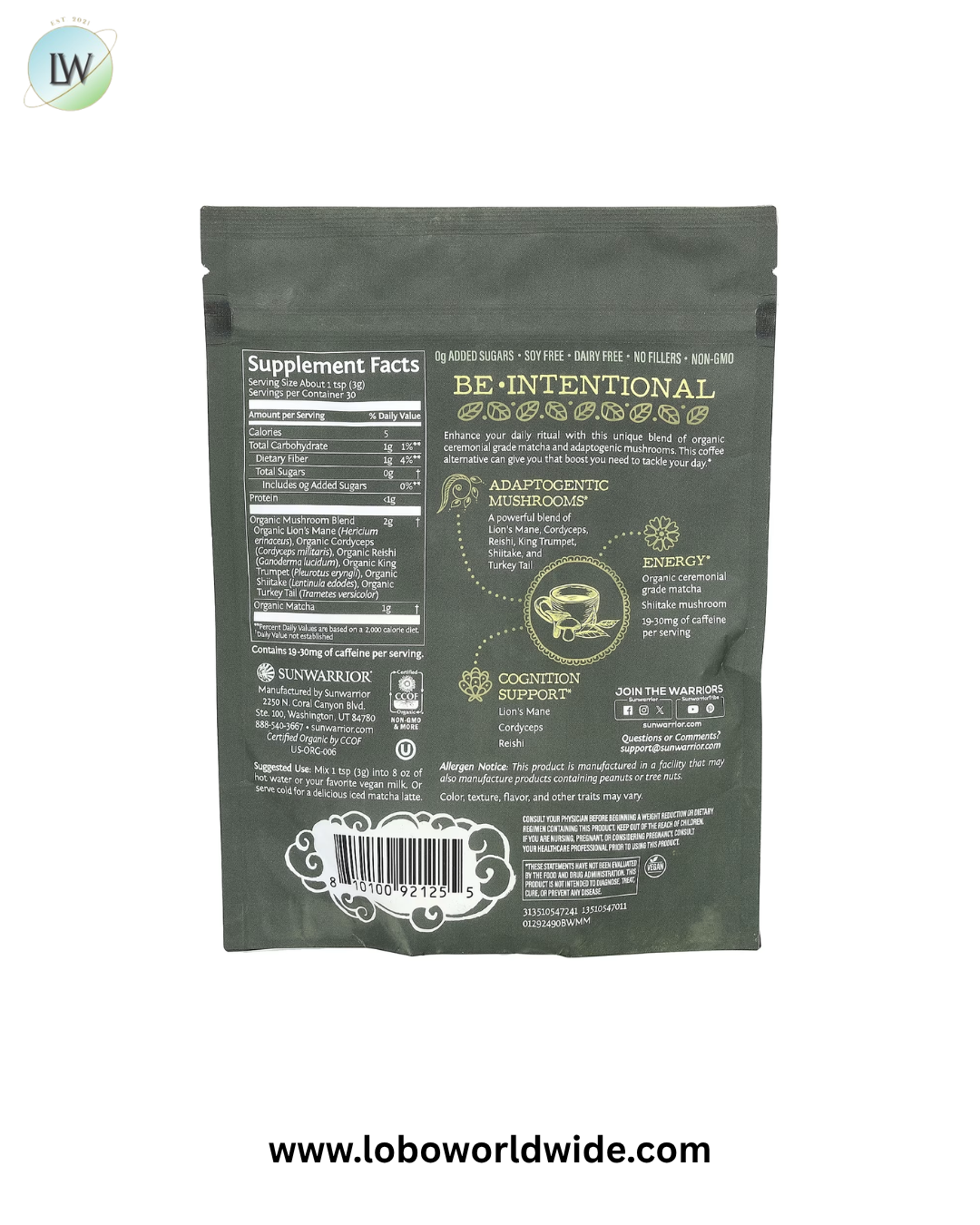 Sunwarrior, Organic Matcha & Mushroom, 3.17 oz (90 g)