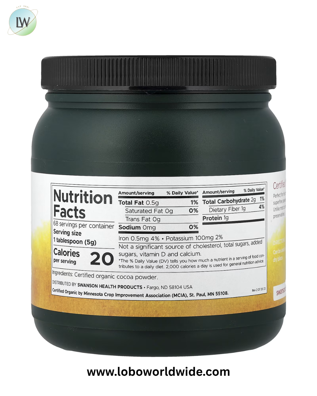 Swanson Vitamins, Certified Organic Cocoa Powder, Unsweetened, 12 oz (340 g)
