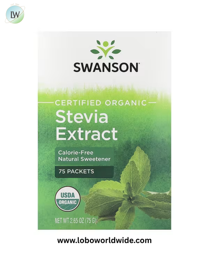 Swanson Vitamins, Certified Organic Stevia Extract, 75 Packets, 2.65 oz (75 g)