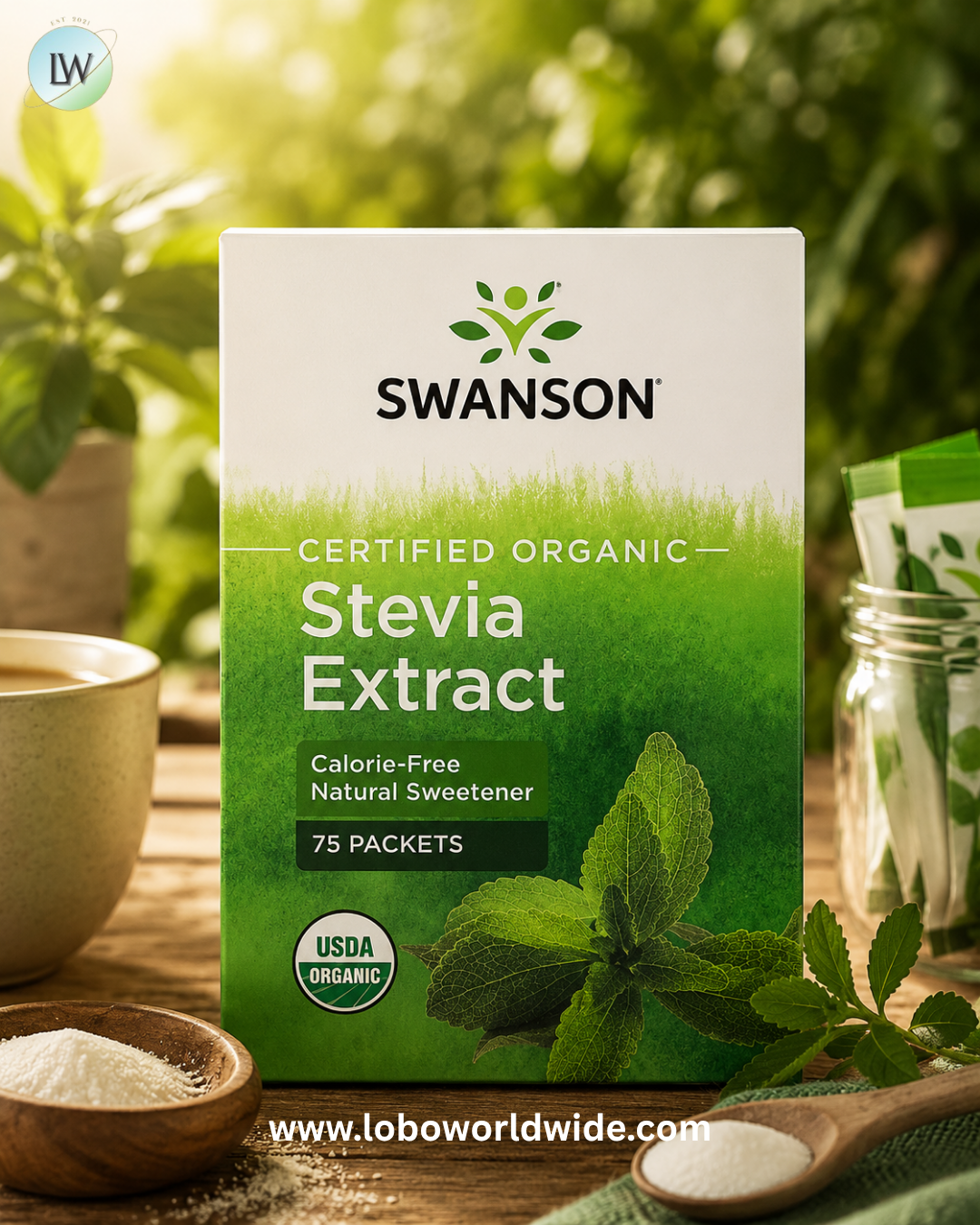 Swanson Vitamins, Certified Organic Stevia Extract, 75 Packets, 2.65 oz (75 g)