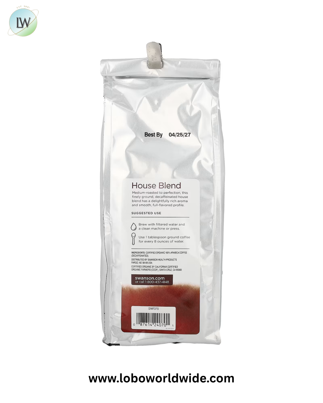 Swanson Vitamins, Organic House Blend Coffee, Ground, Medium Roast, Decaf, 1 lb (454 g)