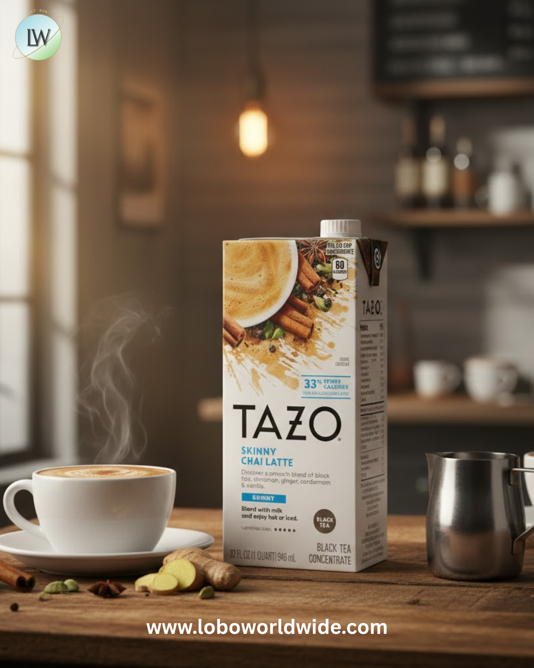 TAZO Skinny Chai Latte, Black Tea Concentrate, Hot or Iced Tea, 32 oz Carton