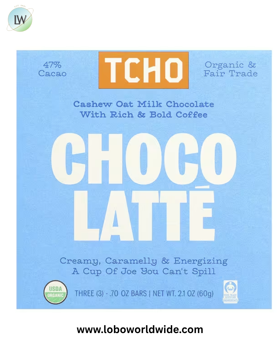 TCHO, Choco Latte, Milk Chocolate with Coffee, 47% Cacao, 3 Bars, 0.70 oz Each