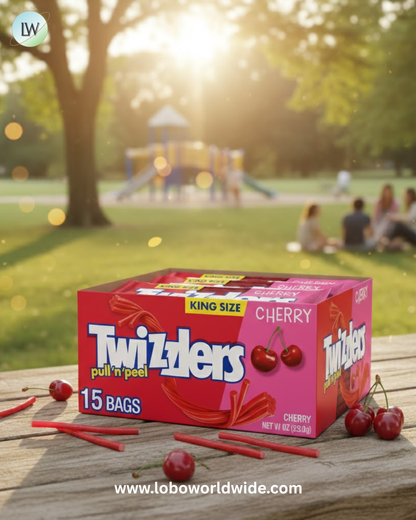 TWIZZLERS PULL 'N' PEEL Cherry Flavored King Size, Chewy Candy Packs, 4.2 oz (15 Count)