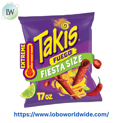 Takis Fuego 17 oz Fiesta Size Bag, Hot Chili Pepper & Lime Rolled Tortilla Chips