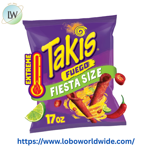 Takis Fuego 17 oz Fiesta Size Bag, Hot Chili Pepper & Lime Rolled Tortilla Chips