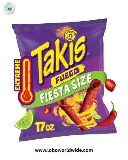 Takis Fuego 17 oz Fiesta Size Bag, Hot Chili Pepper & Lime Rolled Tortilla Chips