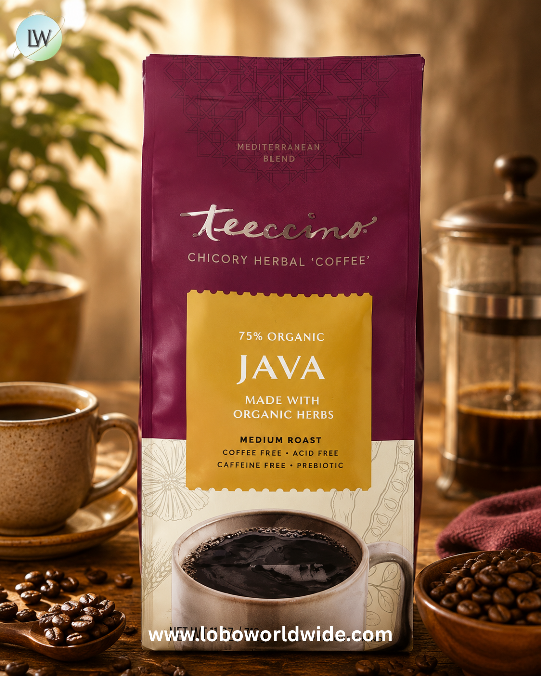 Teeccino, Chicory Herbal Coffee, Medium Roast, Caffeine Free, 11 oz (312 g)