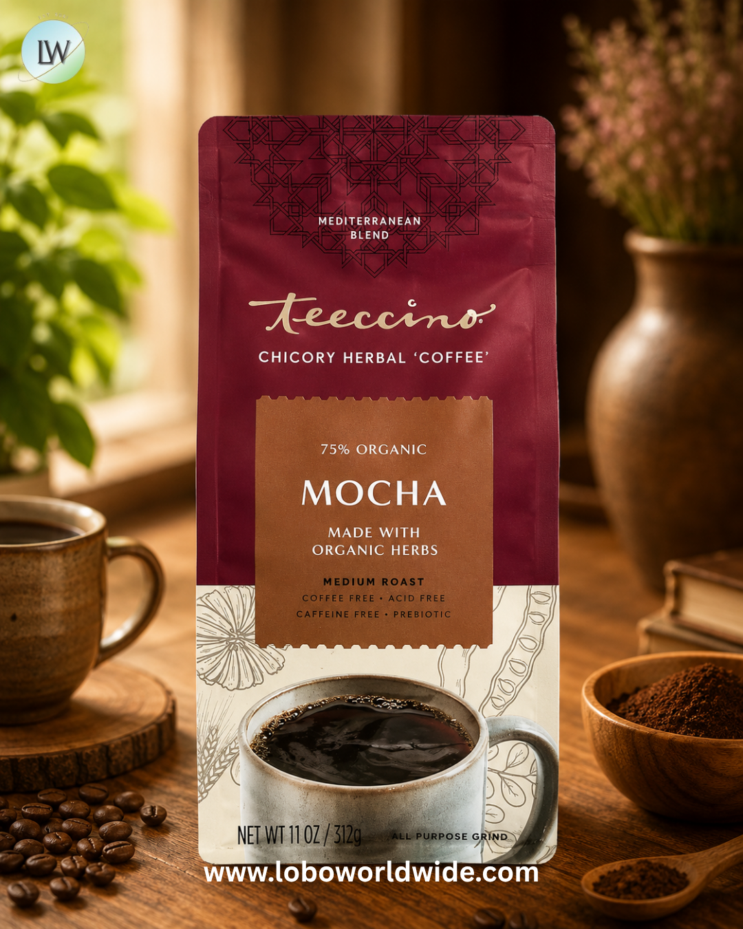 Teeccino, Chicory Herbal Coffee, Medium Roast, Caffeine Free, 11 oz (312 g)