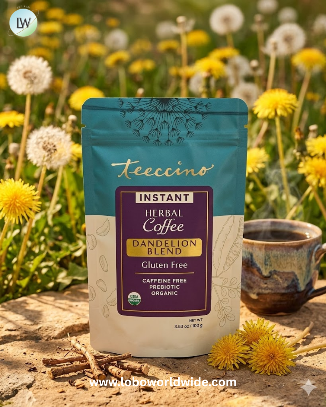 Teeccino, Instant Herbal Coffee, Caffeine Free, 3.53 oz (100 g)