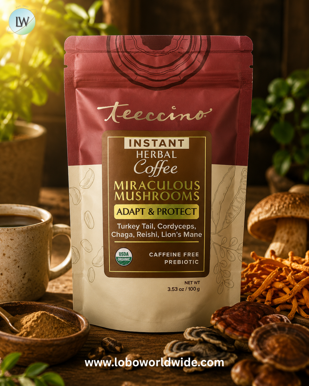 Teeccino, Instant Herbal Coffee, Caffeine Free, 3.53 oz (100 g)