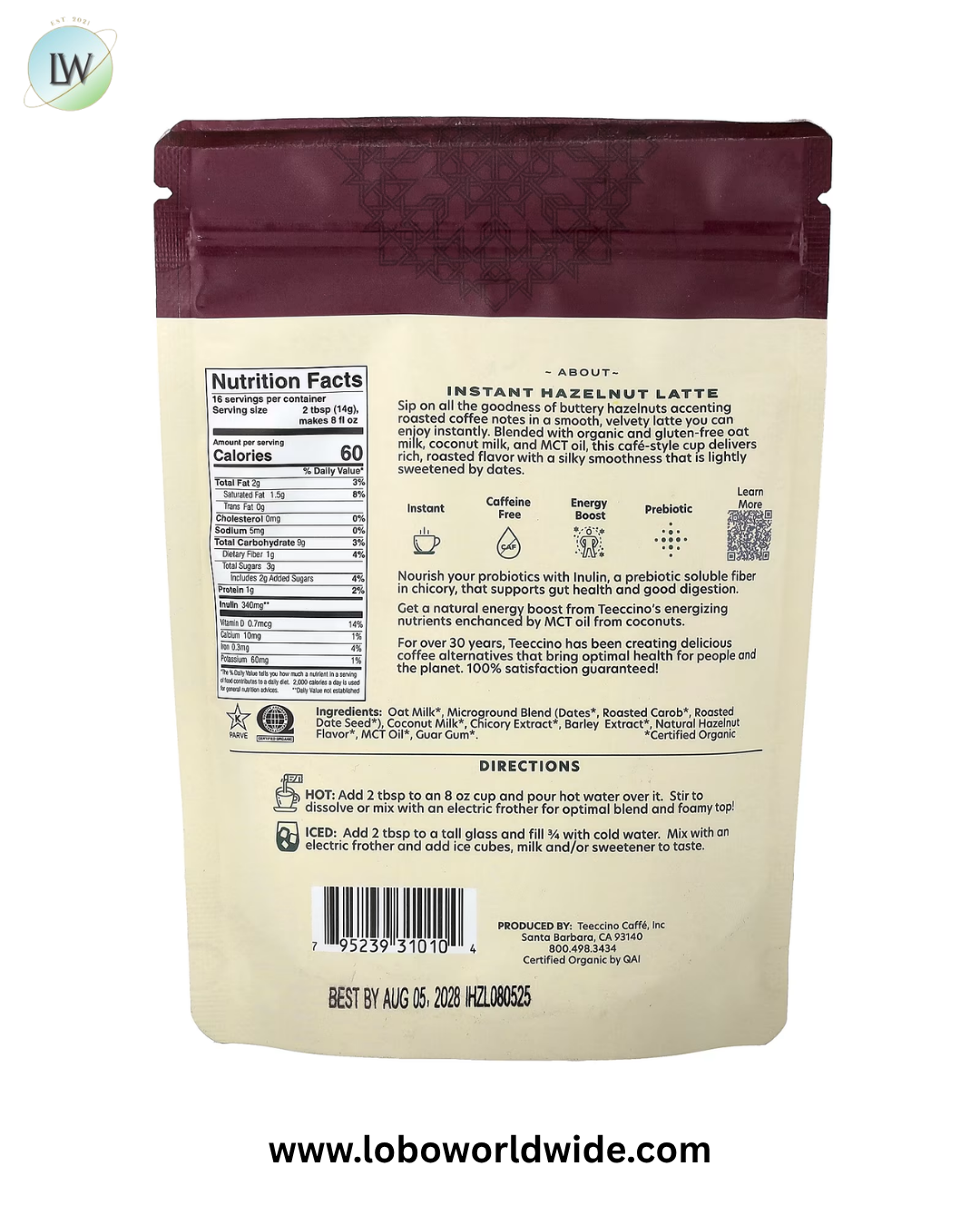 Teeccino, Instant Herbal Latte, Caffeine Free, 7.9 oz (224 g)