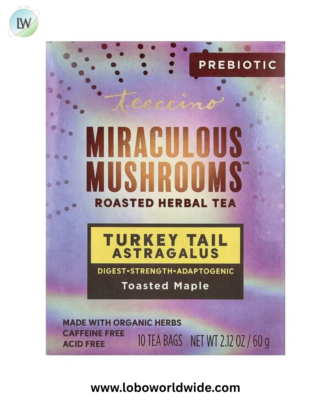 Teeccino, Mushroom Herbal Tea, Caffeine Free, 10 Tea Bags, 2.12 oz (60 g)