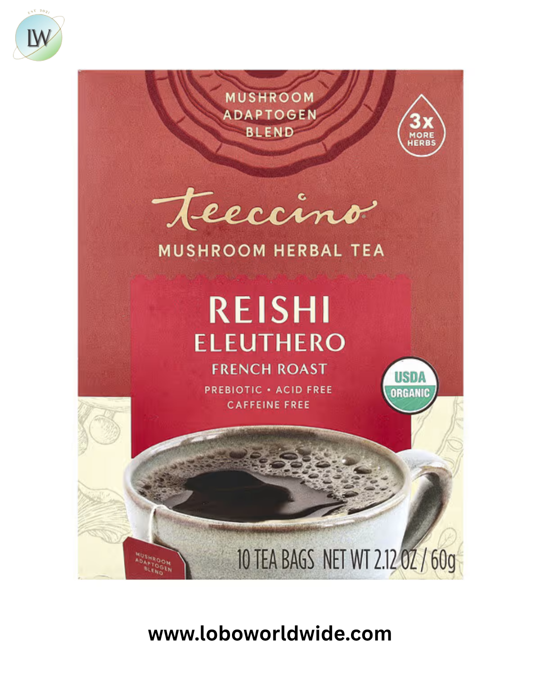 Teeccino, Mushroom Herbal Tea, Caffeine Free, 10 Tea Bags, 2.12 oz (60 g)
