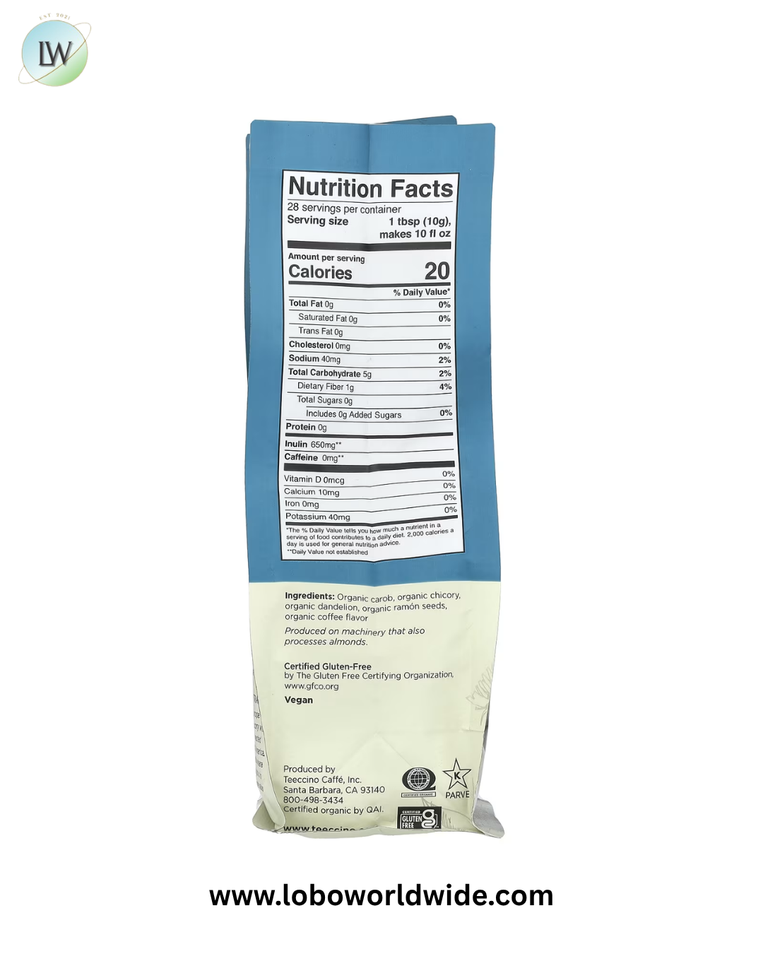 Teeccino, Organic Chicory Herbal Coffee, Dark Roast, Caffeine Free