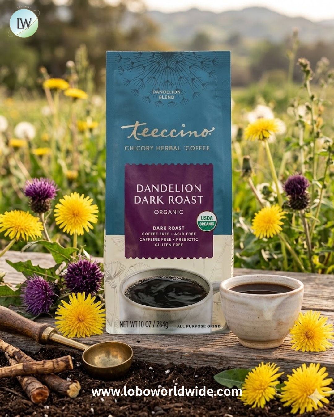 Teeccino, Organic Chicory Herbal Coffee, Dark Roast, Caffeine Free