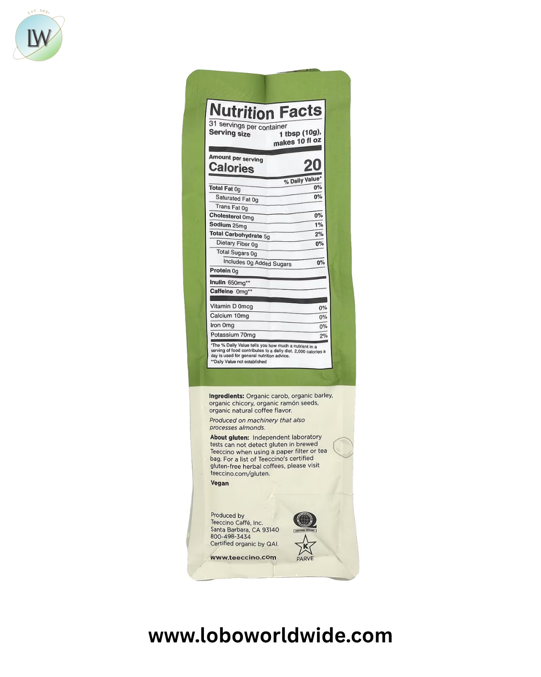 Teeccino, Organic Chicory Herbal Coffee, Dark Roast, Caffeine Free