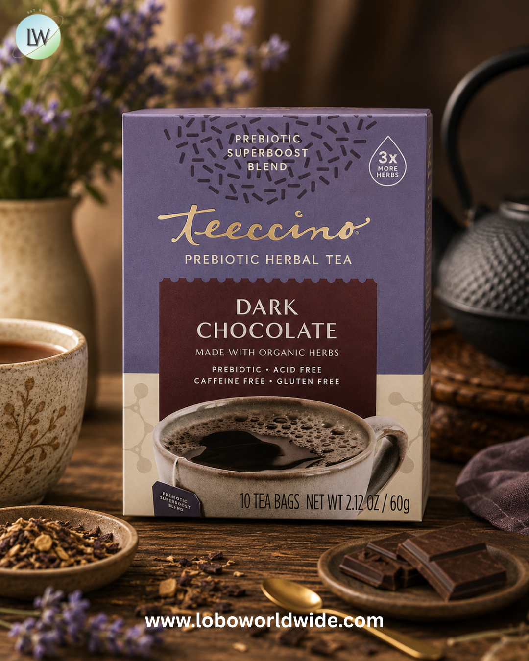 Teeccino, Prebiotic Herbal Tea, Dark Chocolate, Caffeine Free