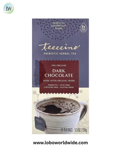 Teeccino, Prebiotic Herbal Tea, Dark Chocolate, Caffeine Free