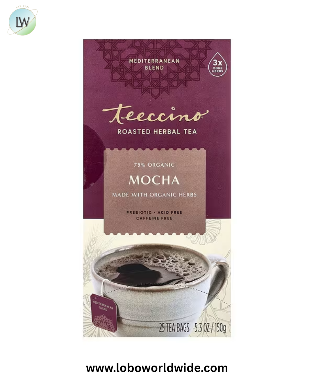 Teeccino, Organic Roasted Herbal Tea, Caffeine Free, 25 Tea Bags, 5.3 oz (150 g)