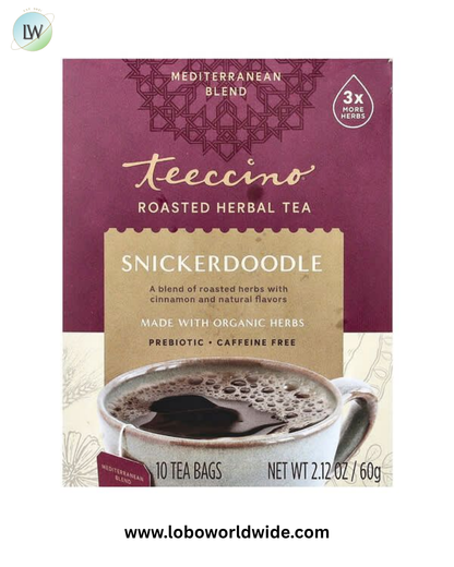 Teeccino, Roasted Herbal Tea, Snickerdoodle, Caffeine Free, 10 Tea Bags, 2.12 oz (60 g)