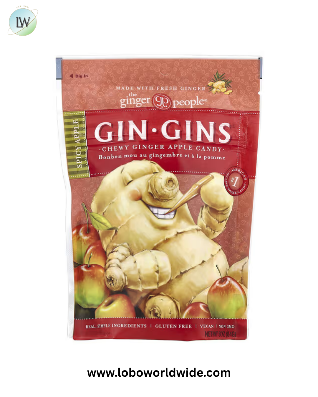 The Ginger People, Gin Gins®, Chewy Ginger Apple Candy, Spicy Apple, 3 oz (84 g)