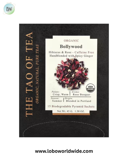 The Tao of Tea, Organic Bollywood, Hibiscus & Rose, Caffeine Free, 15 Biodegradable Pyramid Sachets, 1.58 oz (45 g)