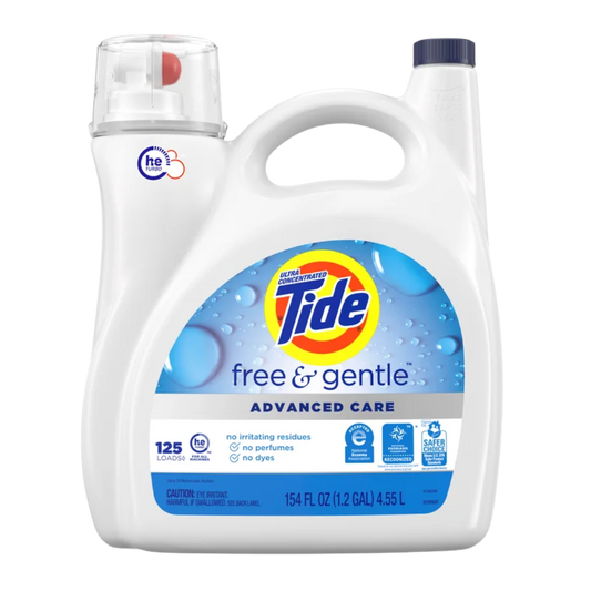 Tide Advanced Care Liquid Laundry Detergent, Free & Gentle, 125 Loads, 154 fl oz