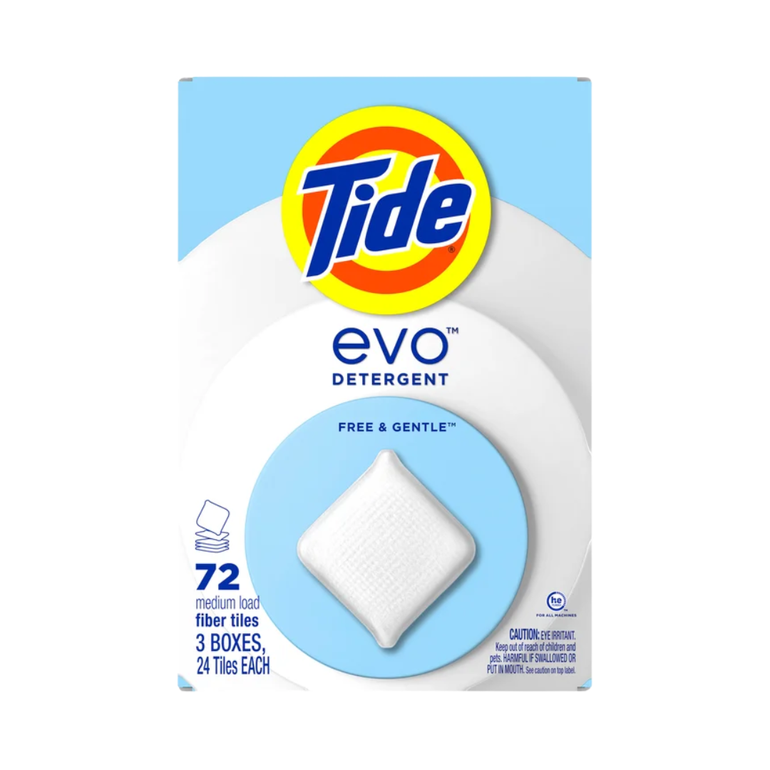 Tide Evo Laundry Detergent Tiles, Free & Gentle, 72-count