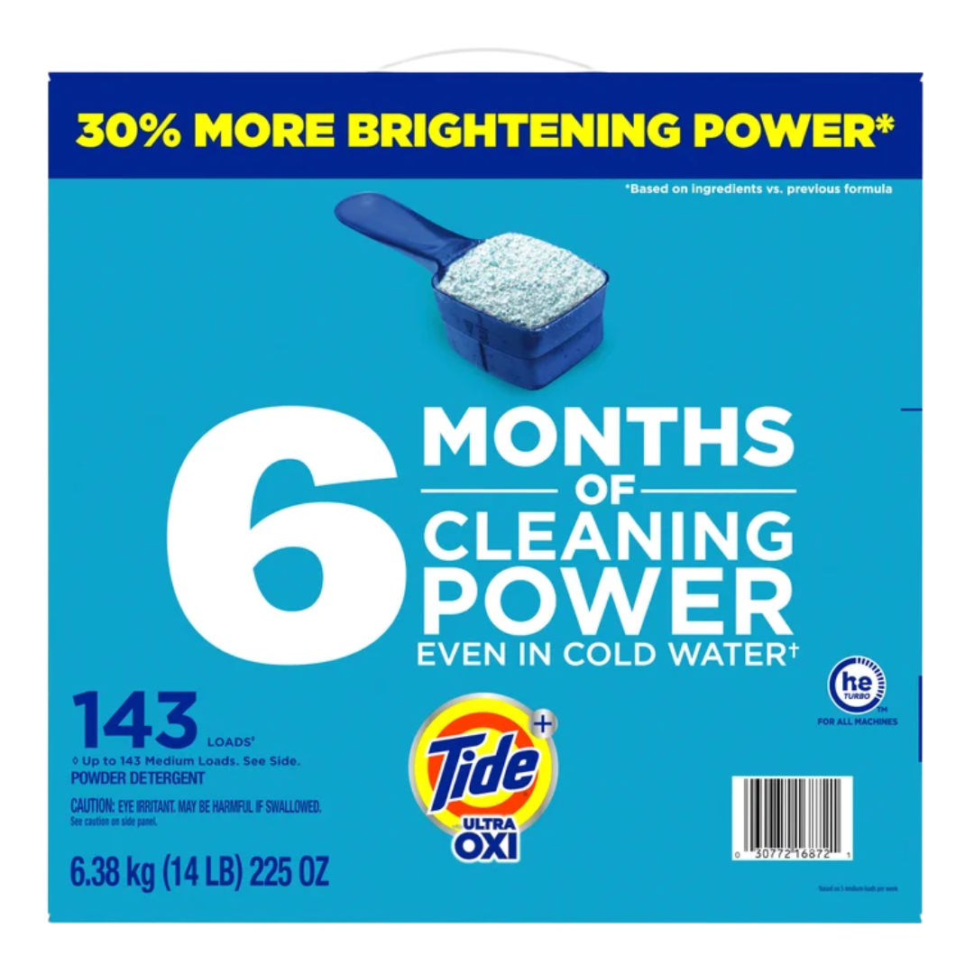 Tide Plus Ultra Oxi Powder Laundry Detergent, Original, 143 Loads, 225 oz