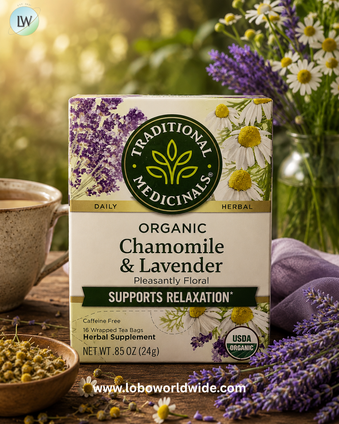 Traditional Medicinals, Organic Chamomile & Lavender, Caffeine Free, Wrapped Tea Bags